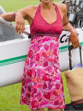 NWOT Athleta Pink Paisley Halter Summer Sun Beach Dress